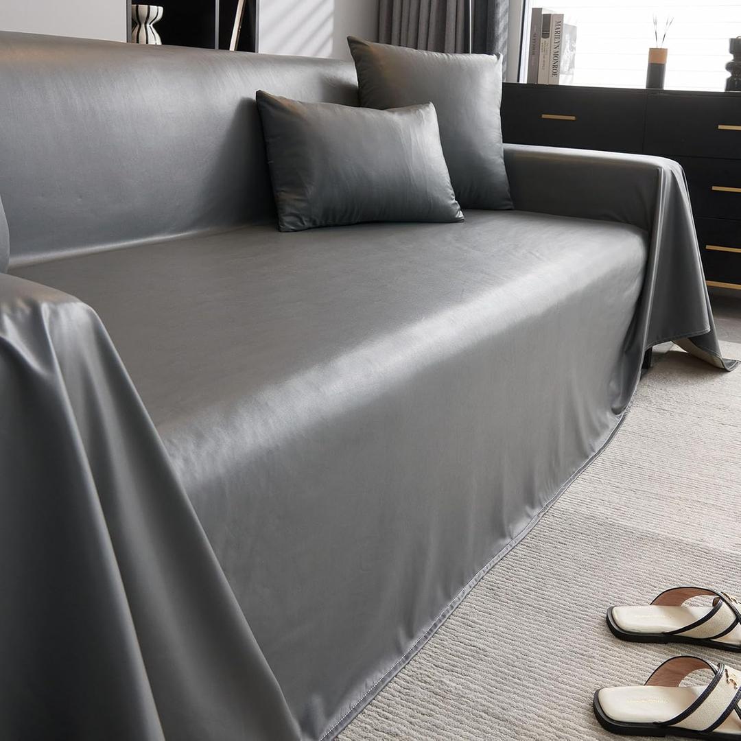vctops Waterproof Faux PU Leather Sofa Covers for Sectional Sofa Vintage Couch Cover for Dogs Loveseat Covers Futon Cover L Shaped Cover Wipeable Couch Protector (Dark Grey,71"x71")