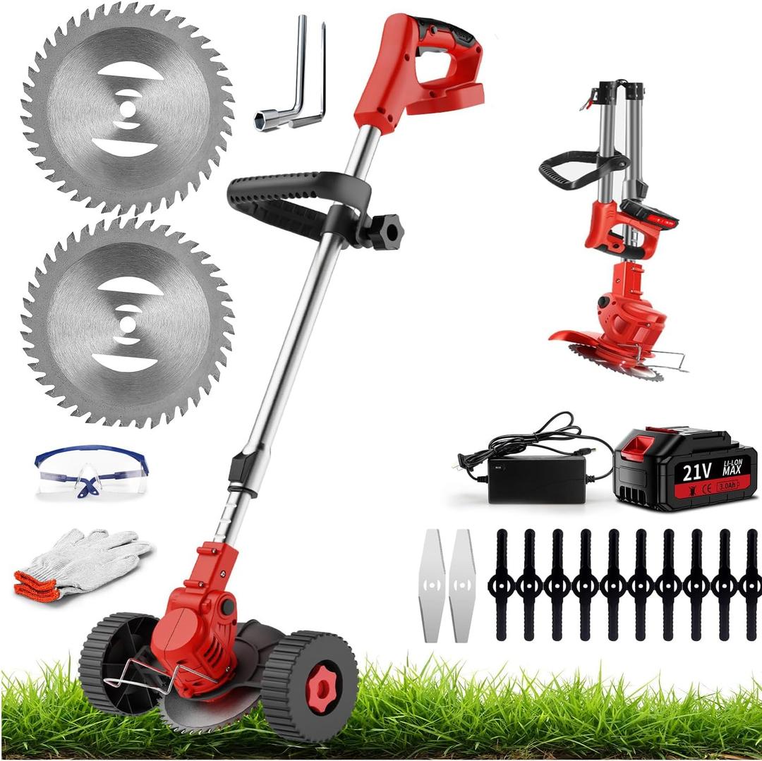 Electric Weed Wacker, Weed Wacker with Metal Blade 3.0ah Battery Lawn Edger,Adjustable Height Mower for Garden, Lawn Care