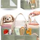 Baby Diaper Caddy Organizer with Portable Changing Mat - Teddy Fleece Diaper Organizer for Changing Table - Basket for Changing Essentials - Baby Essentials Organizer with Removable Dividers