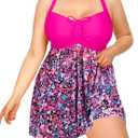 Daci Plus Size Two Piece Swim Dress with Shorts for Women Mesh Swimsuits Flowy Bathing Suits (Pink Flower) 20 Plus