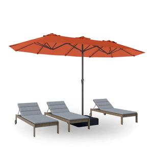 PatioKingdom 15FT Large Patio Umbrella with Base, Double Sided Rectangular Outdoor Umbrella with Sturdy Fiberglass Ribs, Market Umbrella for Pool,Garden,Backyard,Deck (Orange, 15FT)