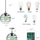 ARIAMOTION Pendant Lighting for Kitchen Island Green Stripe Seeded Glass Modern Coastal Style Light Fixtures for Beach House Dinning Room Table Hand Blown Art Glass Globe 9 Inch Diameter 2Pack