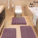 Striped Mauve Bathroom Rug Set 3 Pieces Ultra Soft, Non Slip Chenille Bath Carpet, Absorbent Plush Shaggy Bath Mats for Bathroom, Toilet, Bedroom, Kitchen (20"x32"+17"x24"+U Shape 20"x24")