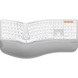ProtoArc Backlit Bluetooth Ergonomic Keyboard, EK01 Plus Full Size Wireless Split Keyboard with Dual Bluetooth and USB, Cushioned Wrist Rest, Rechargeable, for Windows/Mac/Android, White and Silver