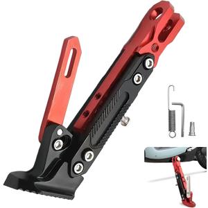 Motorcycle Kickstand, Height Adjustable Foot Side Support Parking Kickstand, Aluminum Alloy Tripod Holder Foot Side Support Stand Modified, Universal for Scooter Motorbike Motocross (Red) (1 PC)