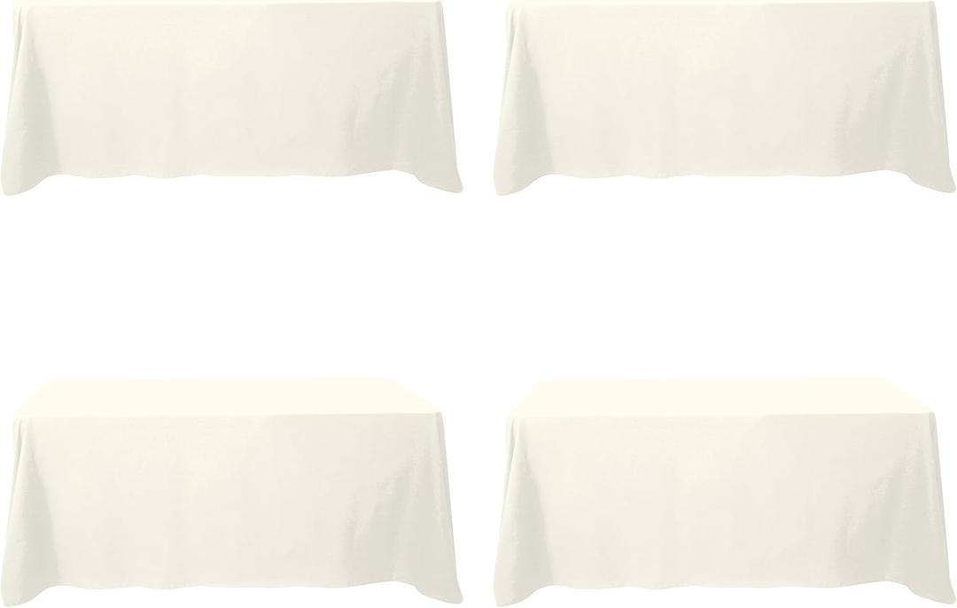 BRILLMAX 4 Pack Ivory Tablecloths 90 x 132 Inch for 6ft Rectangle Tables - 150 GSM Polyester Fabric, Floor Length Drop, Water, Stain & Wrinkle Resistant Cloth Cover for Wedding Reception Banquet