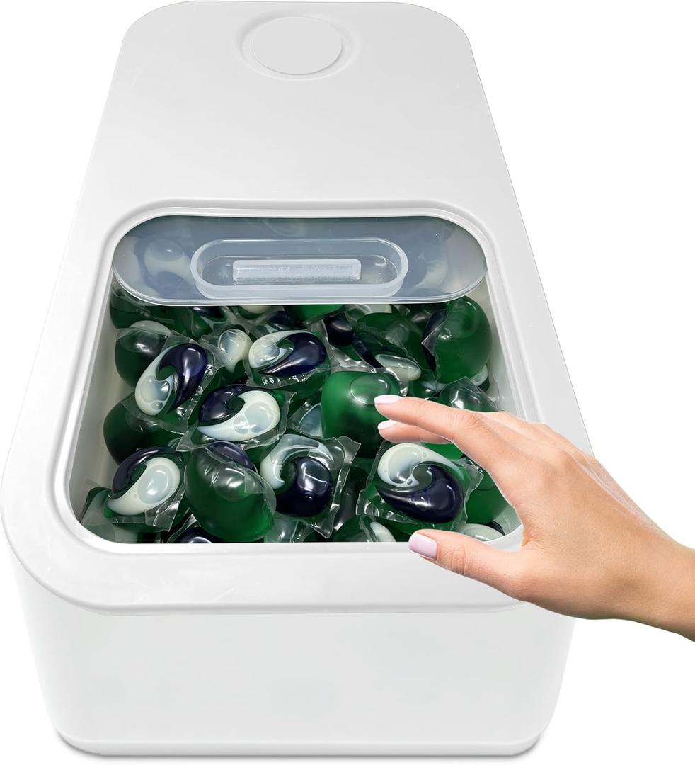 TidyFriend Laundry Pods Container with Slide Lid, 15" x 8.7" x 4.5", Airtight Storage Keeps Pods Fresh, Holds 910 lbs or 100130 Pods, Laundry Detergent Container & Dishwasher Pod Holder (White)