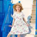 Short Sleeve Girl's DressesSoft Quick-Dry Dress for Kids,Skater Twirl A-line Summer Clothes Outfit 7-8 Years