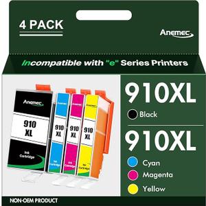 Anemec 910XL Ink Cartridges Combo Pack Replacement for HP Ink 910 XL Compatible with OfficeJet Pro 8020 8025 8028 8035 8030 8010 8015 8018 8022 Printer, 4 Pack