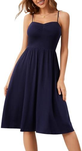 Sureple Summer Dresses for Women 2025 Casual Sweetheart-Neck Empire Waist Swing Aline Spaghetti Strap Dress with Pockets, M
