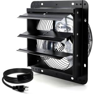 7 Inch Shutter Exhaust Fan, Wall Mounted Attic Fan with Power Cord for Greenhouse, Shed, Garage, Barn, Chicken Coop Ventilation, 760 CFM, Black