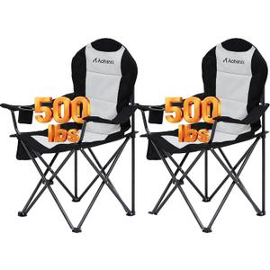 Camping Chairs for Heavy People, Folding Chairs for Outside Outdoor Folding Chairs with Cup Holder & Cooler Bag, Camp Chairs Supports up to 500lbs(2 PC, Black White)