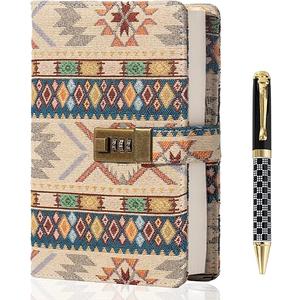 TIEFOSSI Fabric Diary with Lock, Lined Lock journal for Women Men, Aesthetic Diary with Pen, Hardcover Notebook for Journaling Writing Planning, 100 GSM Thick Paper with 224 Numbered Pages