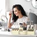 Rotating Makeup Organizer Cosmetic Display Case, Used for Vanity Makeup Brushes, Lipstick, Perfume and Various Skin Care Products - Spacious and Fashionable Storage Solution (Creamy White)