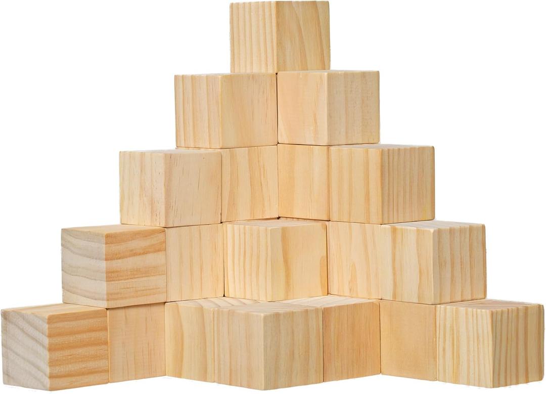 30 Pack Unfinished Wood Blocks 2 Inch - Solid Pine Wooden Cubes for Crafts, Sanded Smooth Natural Wood Squares for Painting, DIY Projects, Puzzle Making & Home Decor