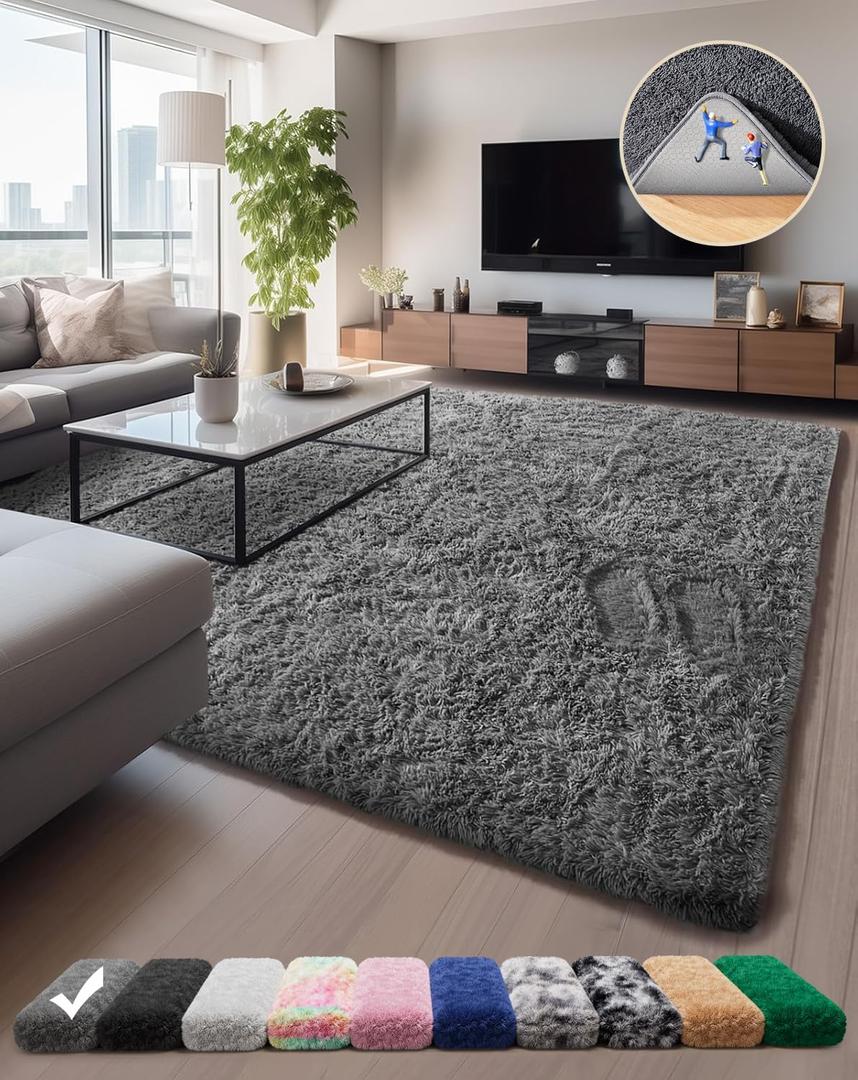 Ophanie Upgrade 6x9 Rugs for Living Room, Grey Fluffy Carpet Large Fuzzy Plush Shag Comfy Soft, Non-Slip Indoor Floor Carpet, for Kids Boys Girls, Room, Bedroom, Playroom, Home Decor Aesthetic