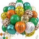 Jungle Safari Balloons, 50 Pcs Animal Print Balloons, 12 Inch Dark Metallic Green Gold Confetti Deer Paw Print Tiger Zebra Leopard Balloons for Birthday Baby Shower Jungle Safari Party Decorations