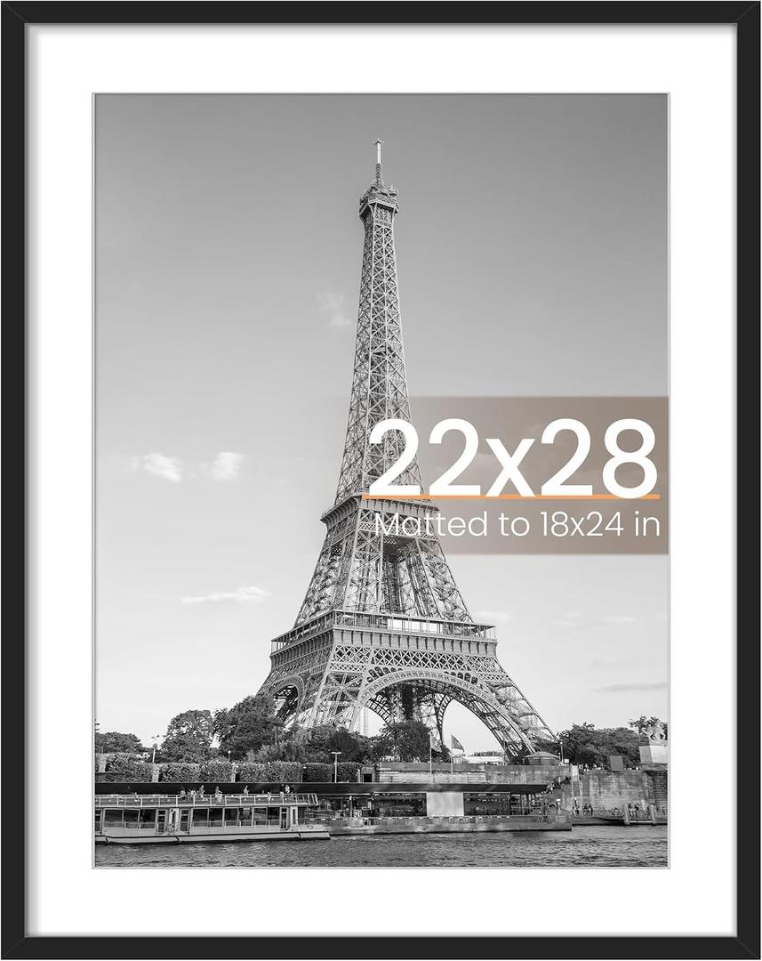 upsimples 22x28 Poster Frame, Display Pictures 18x24 with Mat or 22 x 28 Without, Wall Hanging Picture Frames, Black, Pack of 1