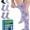 Doctor's Select Diabetic Socks for Women - 6 Pairs Knit Neuropathy Socks for Women, Moisture Wicking Bamboo Viscose