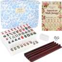 Travel American Mahjong Tile Set, 166 PCS 0.8 Inch Mini Mahjong Game Tiles, 4 Wooden Racks, Floral Storage Bag, 3 Dice & Beginner's Guide, Complete Portable Set