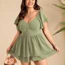 SCOMCHIC Women Plus Size Romper Dress Summer Short Jumpsuit Short Sleeve Sweetheart Neckline High Waist Cute Boho Romper, 4XL