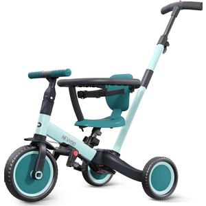 newyoo TR008 5-in-1 Tricycle for Toddlers 1-3, Toddler Bike, Birthday GiftToddler Trike with Safety Bar and Parent Push Handle Converts to Balance Bike, Fun Outdoor Toy for Boys and Birls, Green