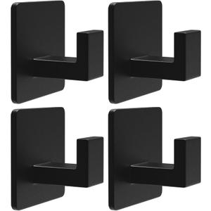 VAEHOLD 4 Pack Adhesive Towel Hooks, Heavy Duty Wall Hooks Aluminum Hooks Stick on Door, Kitchen, Bathroom for Hanging Coat, Hat, Towel, Robe, Clothes (Black)