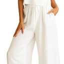 ANRABESS Women's 2 Piece Outfits Linen Pants Jumpsuit Matching Lounge Set Casual Summer Beach Vacation Trendy Clothes (White) S