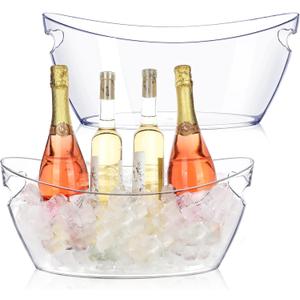 Ice Buckets for Parties, 2pcs Acrylic Champagne Beverage, Drinks Buckets Tub for Cocktail Bar, 5.5L Ice Bucket for Christmas Party(16.5 * 7.3 * 6.8inch) (Clear)