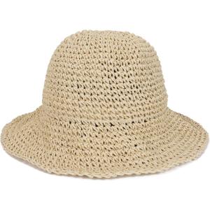 Womens Crochet Straw Sun Hat with Wide Brim  Soft Foldable Floppy Beach Hat for Summer (One Size, Beige)