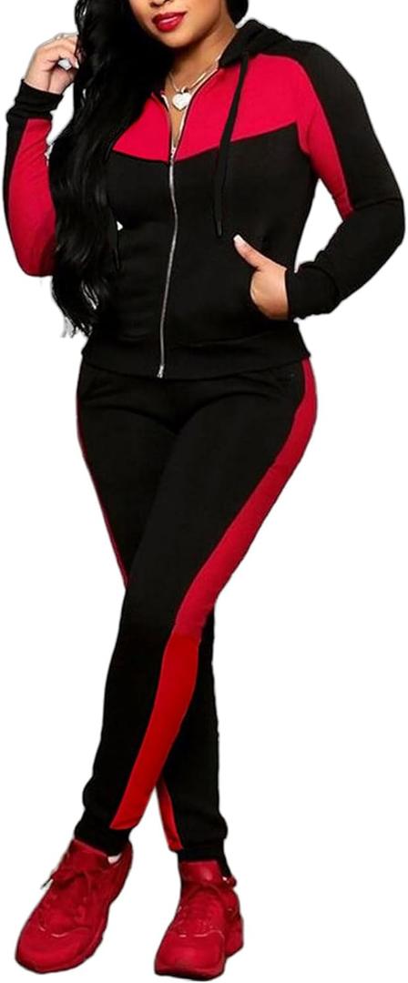 Bealin Women's Jogging Sets 80s 90s Two Piece Outfits Sweatsuit Long Sleeve Zip Tops and Sweatpants Workout Tracksuit Sets (Large, 1# Black)