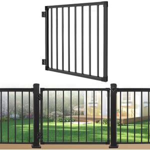Deck Gate Outoor, 36 Black Heavy Duty Steel Anti-Rust Fence Door with Adjustable Width (Up to 48"), Easy Installation Metal Gate for Residential, Yard, Patio, with Hinges and Latch