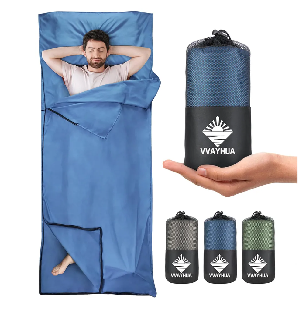 Sleeping Bag Liner, Self Tan Sleep Sack, Adult Sleep Sack, Two-Way-Zipper Expose Feet Separately, Portable Single Camping Travel Sheets for Hotel,Hostels,Business Trips