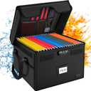 AMBOR File Box with Lock, Fireproof Document Box with 5 Tabs, Collapsible File Organizer with Handle for Home Office for Letter & Legal Folder/Certifications/Books Storage, Black (Medium)