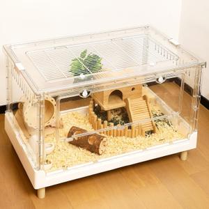 Larger Acrylic Transparent Hamster Cage - Small Animal Cage for Guinea Pig, Hedgehog,Dwarf Hamster, Rat,Mouse,Ferret, Sugar Glider and Bird,DIY Extendable & Stackable27.5" Lx16.9 Wx15.4 H