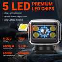 Remote Control LED Search Light, 70W 6800lm Spotlight IP68 Waterproof