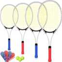 4 Pcs Tennis Rackets for Adult Recreational 4 Players 27" Tennis Racquet Lightweight Tennis Racket with 3 Tennis Balls for Training Beginners with Overgrips Carry Bag (mainly red and blue)