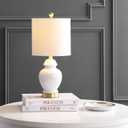 JONATHAN Y 20" White Textured Ceramic and Brass Gold Table Lamp, Glam Bedside Nightstand Lamp for Living Room Bedroom, White Linen Shade, LED Bulb Included JYL1035A