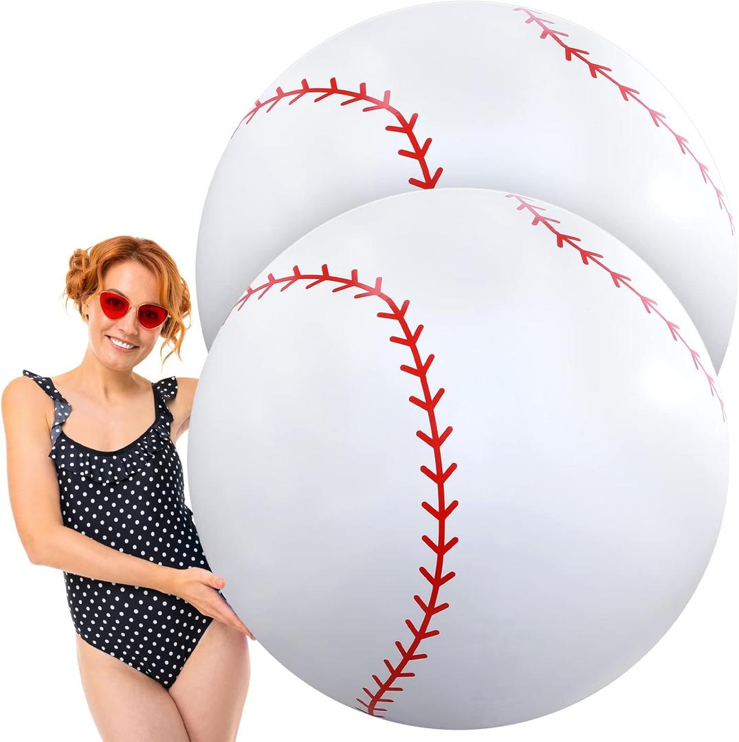 Meooeck 2 Pcs 40 Inch Giant Inflatable Baseball Large Beach Inflatable Sports Balls White Baseball Pool Games Toys for Outdoor Activity Sports Themed Party Favors Decorations