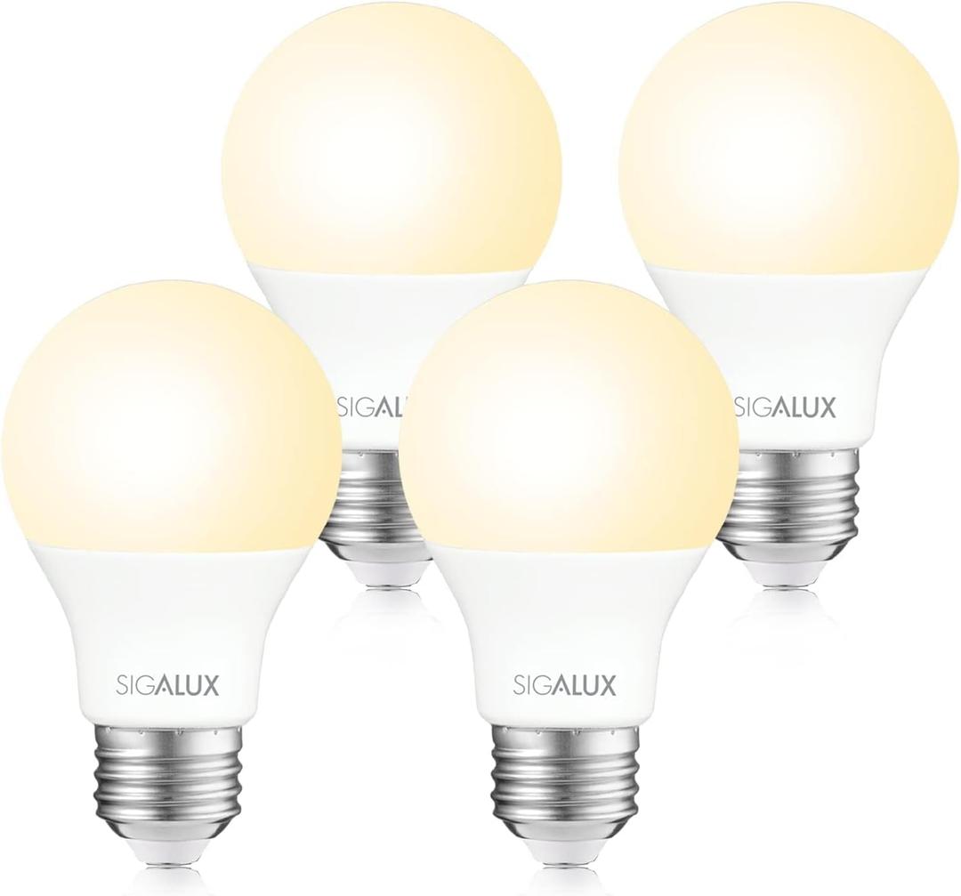 Sigalux LED Light Bulbs 60 Watt Equivalent A19 Standard Light Bulbs 2700K Warm, Non-Dimmable Energy Efficient 9.5W LED Soft White Bulb with E26 Medium Base, 800 Lumens, UL Listed, 3 Packs