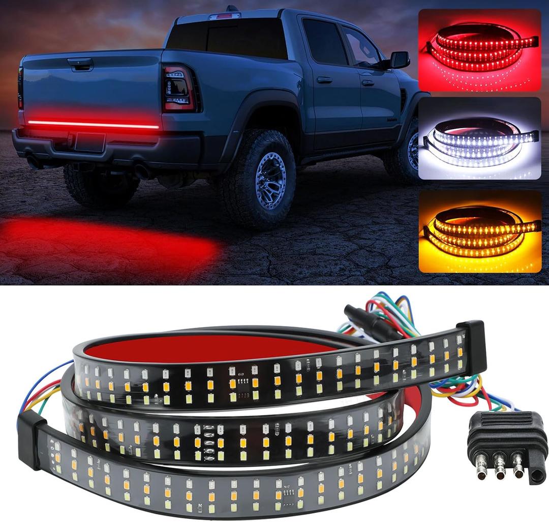 YUGUANG 60 Inch Truck Tailgate Light Bar, Triple Row LED Tailgate Light Strip with Brake Reverse Sequential Turning Signals Strobe Lights (60 Inch Red White Amber)