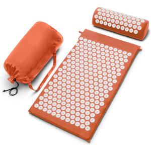 Sivan Health and Fitness Acupressure Mat and Pillow Set - Grounding Mat for Stress, Back & Neck Pain - Acupuncture Point Massage Mat for Muscle Relaxation, Sciatica, & Meditation - Includes Carry Bag (Large, Orange/White)