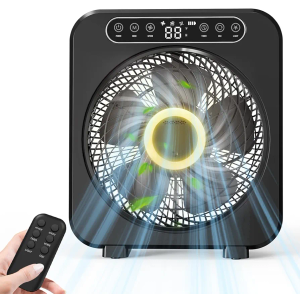 Table Fan, 9600mAh Rechargeable Box Fan, Quiet Running, Fast Cooling 10" Desk Table Fan with Remote, 6 Speeds, 3 Modes, Smart Temperature, Timer, Light, Washable - Bedroom Office Desktop Household