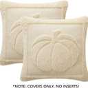 Beige Pumpkin Fall Pillow Covers 20"x20" Set of 2, Embroidered Faux Fur Decorative Throw Pillow Covers for Couch Soft Fluffy Plush Cushion Cases for Farmhouse Halloween Home Decor