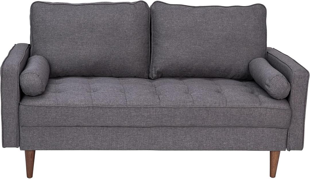 Flash Furniture Hudson Mid-Century Modern Loveseat - Dark Gray Faux Linen Upholstery - Buttonless Tufting - Wood Legs, 31.5"D x 62"W x 33"H, Dark Grey