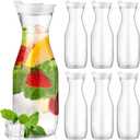 Gejoy 6 Pcs Plastic Water Carafe with Lids 32 oz Clear Juice Pitchers for Mimosa Bar Drinks Milk Iced Tea Beverage Containers for Home Restaurant School Fridge, Not Dishwasher Safe (White Cap)