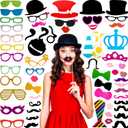 60 Pieces Photo Booth Props DIY Kit Graduation Funny Selfie Props Accessories for Wedding Prom Party Supplies Favors with Mustache on a Stick, Hats, Glasses, Mouth, Bowler, Bowties