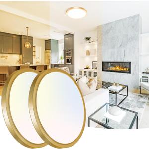 Peasur 12 Inch LED Ceiling Light Gold, 24W Slim Flush Mount Ceiling Light 3000K/4000K/6500K Adjustable, Modern Round Ceiling Lighting for Bedroom, Living Room, Kitchen(2 Pack) (12IN-2 Pack)