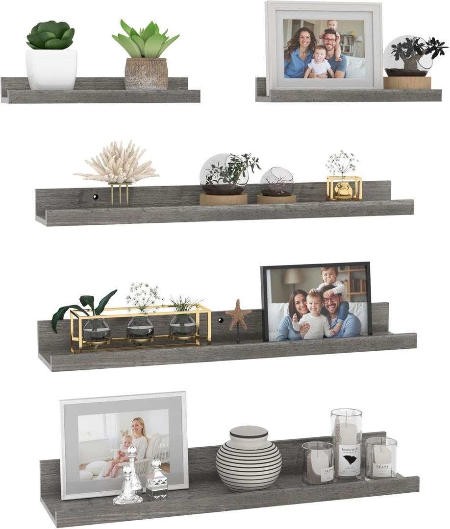 Giftgarden 24 Inch Wall Mounted Floating Shelves Set of 5, Grey Wood Wall Shelves for Bathroom, Bedroom, Kitchen, Living Room Storage and Decoration, Gray Wooden Picture Ledge