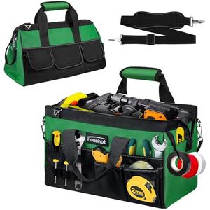 Funshot Tool Bag,Gifts for Men Dad Husband Him Christmas 15.6 Inch Heavy Duty Tool Bags With Wide Mouth and Adjustable Shoulder Strap Ideal for DIY Enthusiasts,Home Repairs,Craftsmen and Electricians